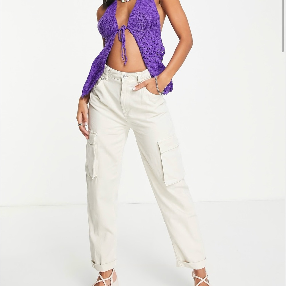 ASOS Slim Leg Cargo Pants in Cream